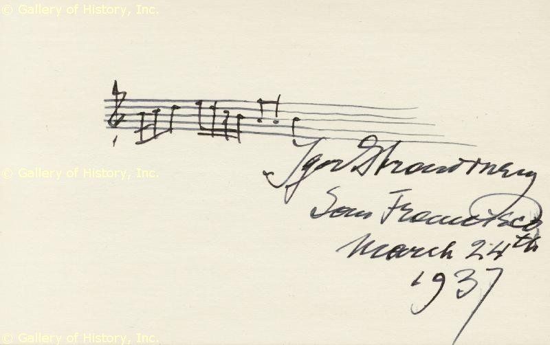 IGOR STRAVINSKY   AUTOGRAPH MUSIC QUOTE SIGNED  