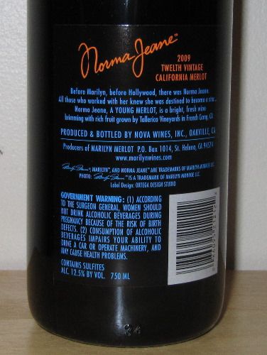 NEW 2009 Norma Jeane Marilyn Monroe Merlot Full 750ml  