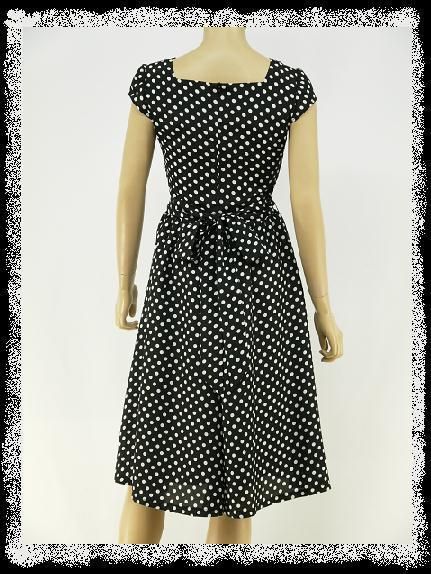 dress190 PLUS SIZE CHIFFON BLACK POLKA DOT 40/50s AUDREY TEA SWING 