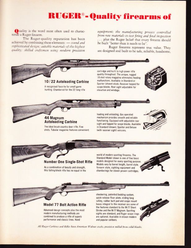 Sturm, Ruger AD   10/22, 44 Magnum, Number One, Mod 77  