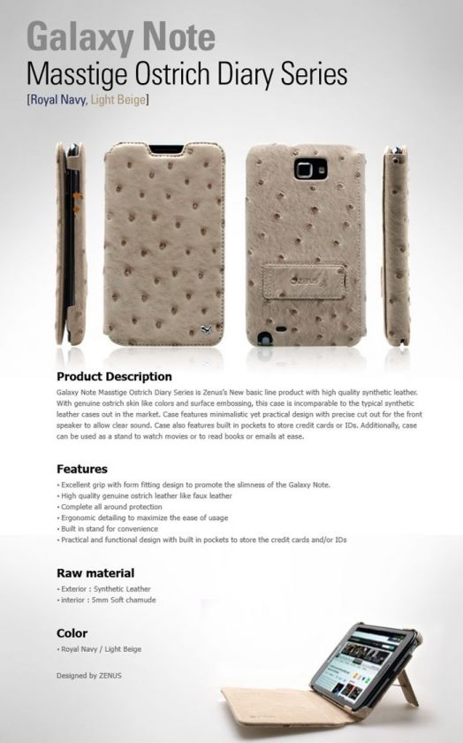 ZENUS Samsung Galaxy Note Case N7000 i9220 MASSTIGE OSTRICH DIARY TYPE 