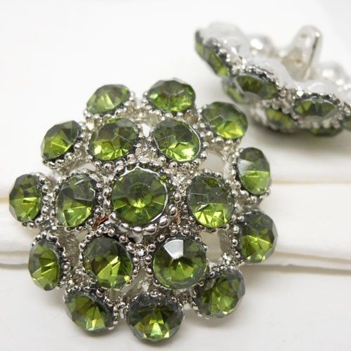 10 Big Metal Acrylic Rhinestone Buttons Peridot  