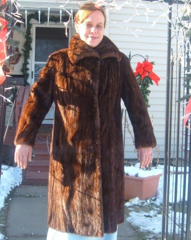 Vintage Genuine Mink Fur Coat Full Length Swing 3 Way Collar 1950s 