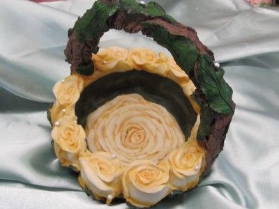 SWEET YELLOW ROSE RESIN BASKET DECOR~Shabby~Cottage~Chic  