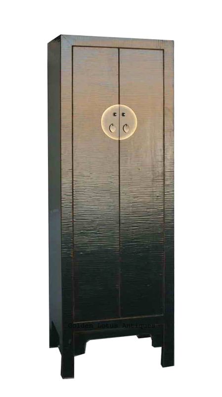 Chinese Black Narrow Moon Face Cabinet Armoire WK1372S  