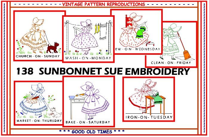 138 SUNBONNET SUE embroidery transfer pattern  