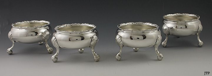 ENGLISH STERLING SILVER GADROONED SALT CELLARS 1759  