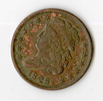 US Coin 1828 Classic Head Half Cent AU  