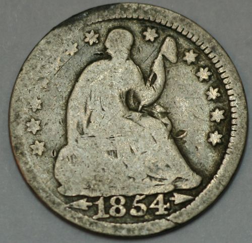 Scratched Rev 1854 Liberty Seated Half Dime   Net G  