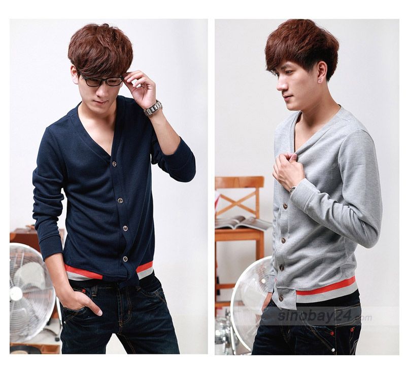 C51025 Mens Stylish Slim Fit Causal Cotton Blends V Neck Sweater Warm 