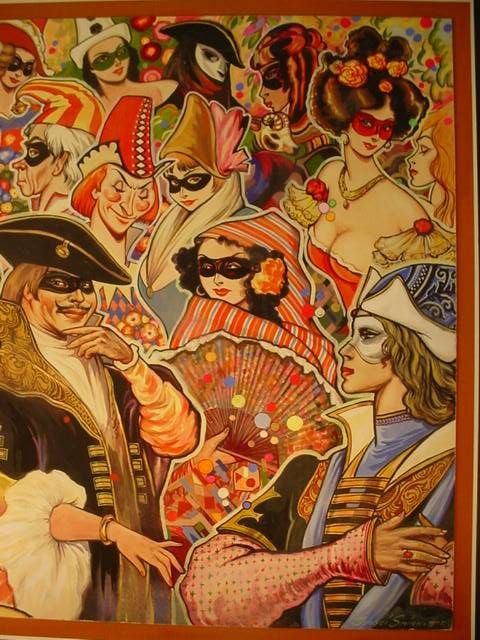 Original Painting MASQUERADE BALL Shrovetide SMIRNOFF Signed RUSSIAN 