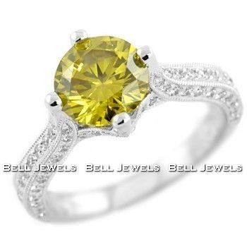 53ct VS1 CANARY YELLOW DIAMOND ENGAGEMENT RING 18K WHITE GOLD 