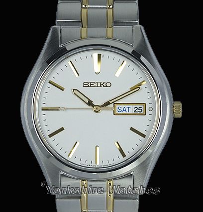 NEW SEIKO SAPPHIRE WHITE DUO TONE STEEL QUARTZ SGGA67P1  