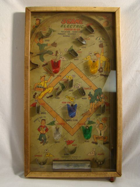   BASEBALL Bagatelle POOSH M UP Old 1950s RETRO Parlor GAME Toy  