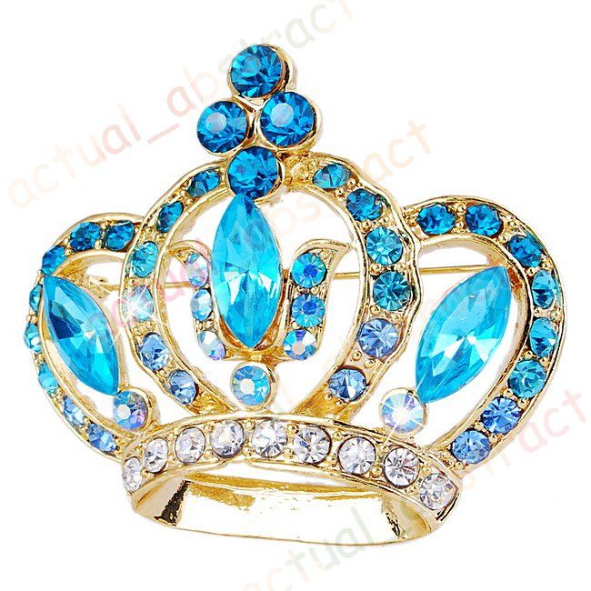 Free crown blue rhinestone alloy Brooch pin50x55mm  