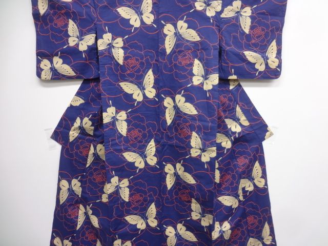 21982# Japanese KIMONO COTTON / LADYS YUKATA / DYED BUTTERFLY  