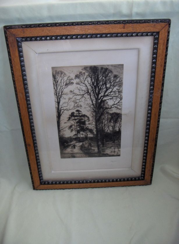 Antique Etching Charlcote Fred Slocombe Wood Frame  