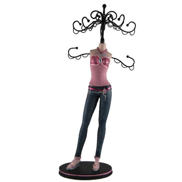 Denim Skinny Jeans Doll Jewelry Stand Tree Pink Top 15  