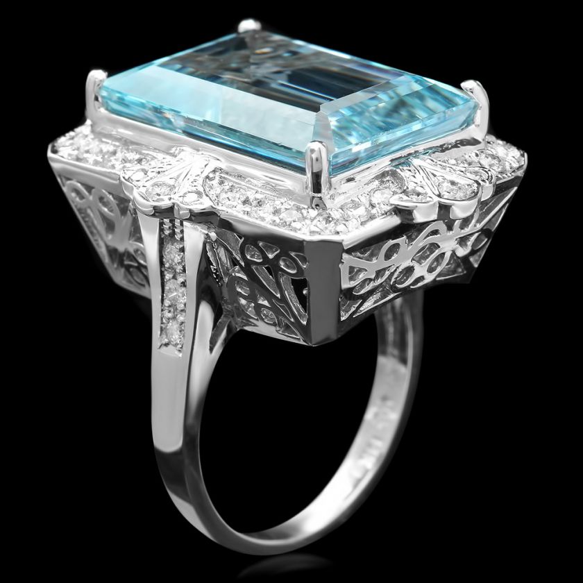 21800 CERTIFIED 14K WHITE GOLD 15CT AQUAMARINE 0.65CT DIAMOND RING 