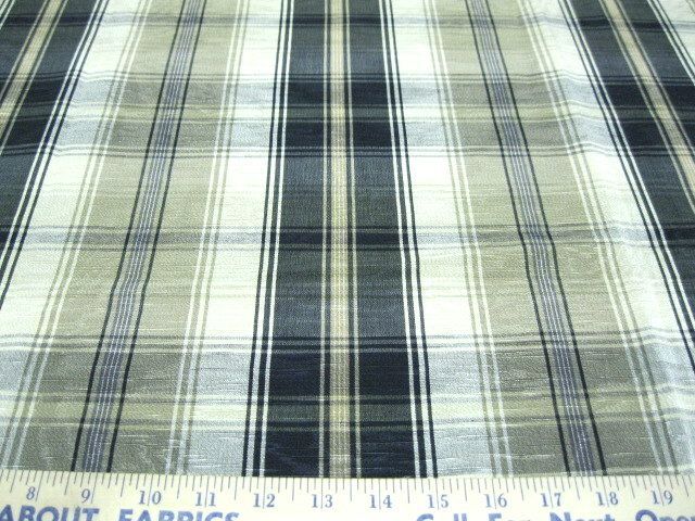 Fabric Remnant Moire Faile Black Cream Tan Plaid Medium Weight BD 152 