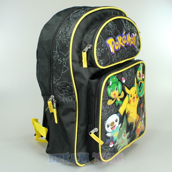 Pokemon Pikachu and Friends Black 16 Backpack   Book Bag Boys School 