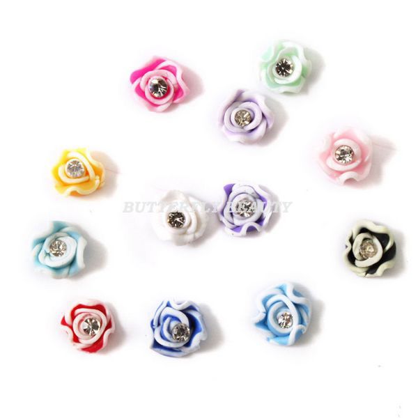 24x 3D 6mm Ceramic Flower Clear Decoration Nail Art B01  