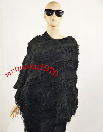 New Fashion Lady Knitting Plush Poncho Cape Shawl with Fringe  