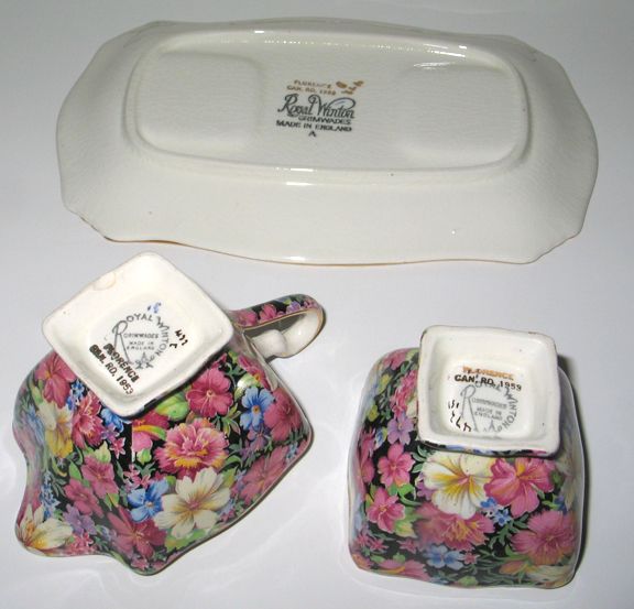 ROYAL WINTON 1953 FLORENCE CHINTZ SUGAR CREAMER W TRAY  