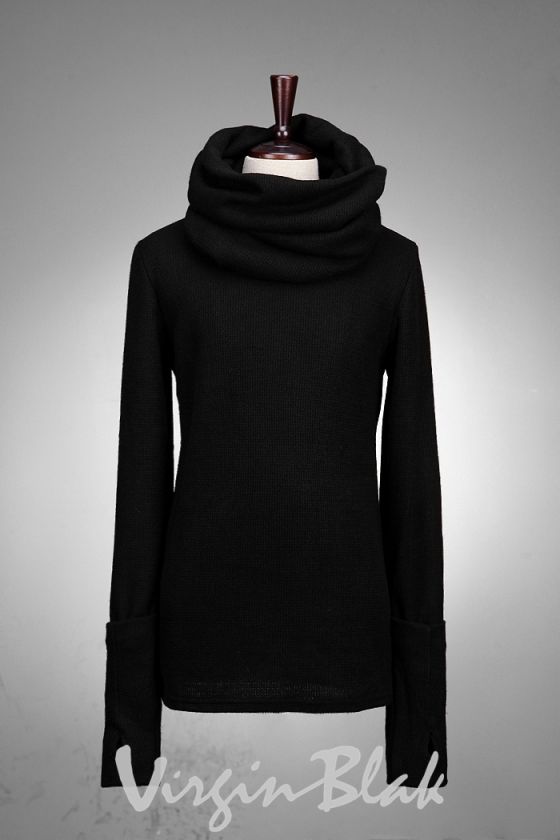   Convertible Loose Turtleneck Long Sleeve Tee BLACK, DARK GRAY 4AN