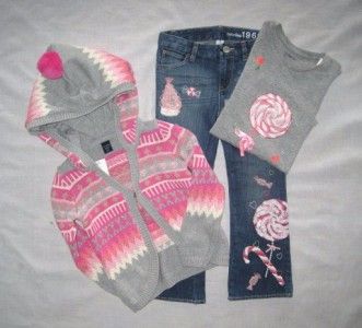 NWT Gap I Want Candy Jeans Top Cardigan 4 5 Set Lollipop Fair Isle 