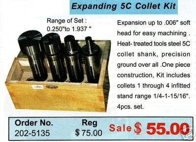 5C Expanding Collet Set Range of Set 0.250 To 1.937  