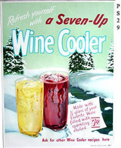 Vintage 1950s 7up Wine Cooler Ad Poster Winter Scene  