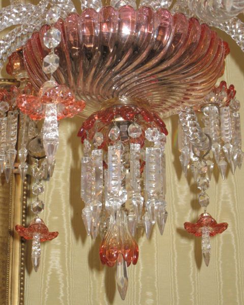 Vintage Baccarat Signed Rose Tiente Glass Chandelier  