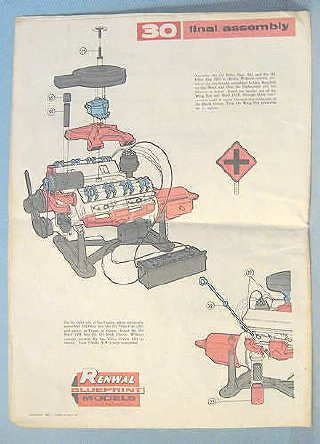 1960 RENWAL Blueprint Visible V 8 Engine Model Instructions & Part 