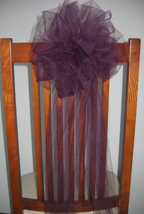 Eggplant Tulle Wedding Pew Bows Chair Sash READY 2 HANG  