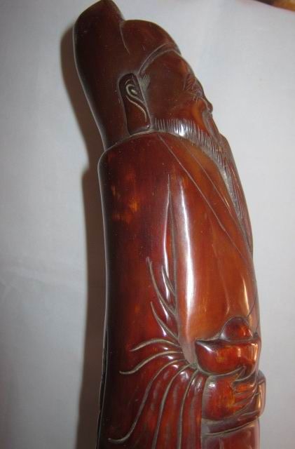   Antique Oxhorn Carving Immortal Old Man ( the god of wealth )  