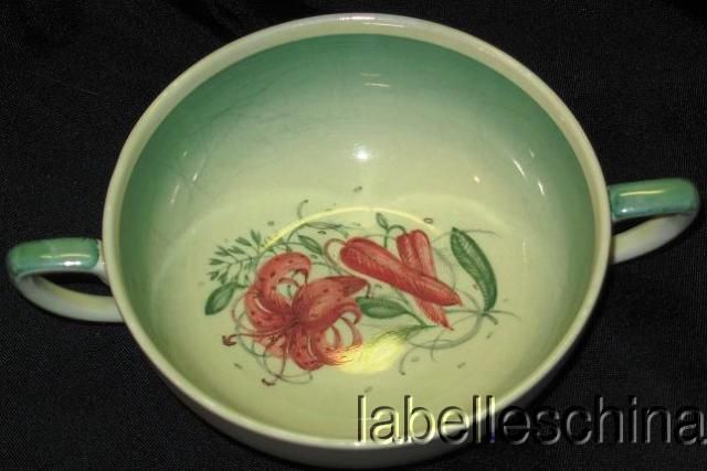 Susie Cooper Tiger Lily Green Cream Soup Bowl heavy wea  