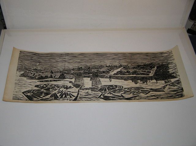 Vintage 1942 Yardlong Waterfront Block Print by Stepehen V. Angell 