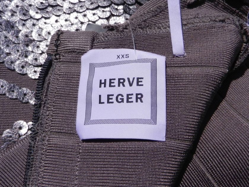 WATCH OUT BOYS***$1,690 HERVE LEGER Sequin Trim Charcoal Bandage 