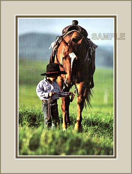 Western art A BOY LEADS HIS HORSE Matted Art Card Print  