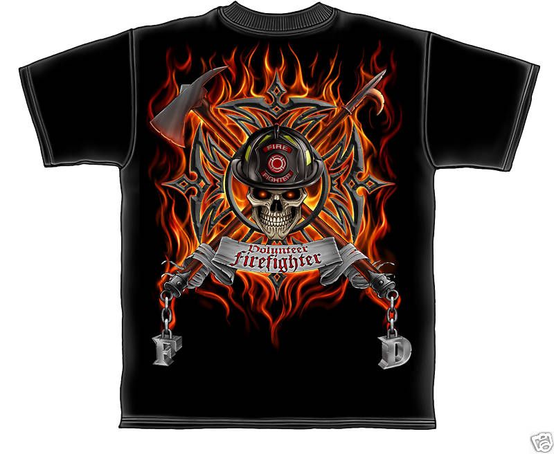 New Gothic Look Volunteer Firefighter T Shirt, Size MD  