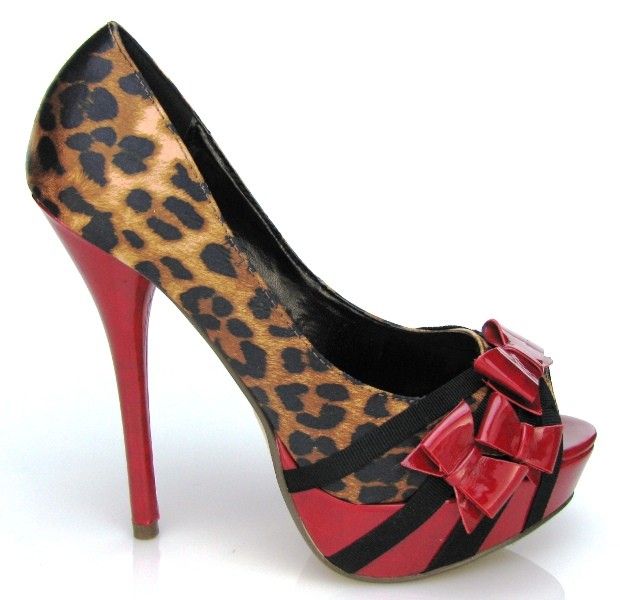 SPEED LIMIT 98 AKEY S TAN & RED LEOPARD PATENT PUMP  