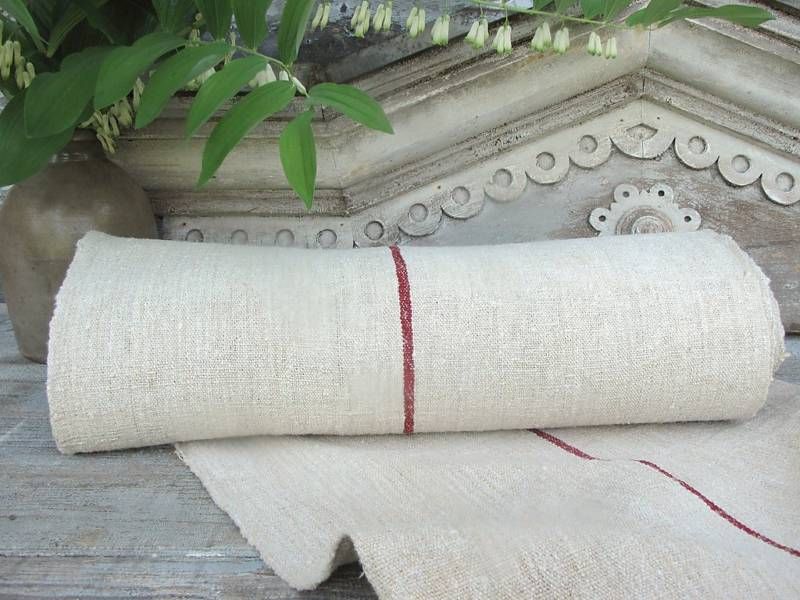 Vintage linen feed flour sack fabric RED 1yd hemp  