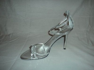 GUESS Strappy Silver Sandals With Bow Heels 9.5 $89.00  