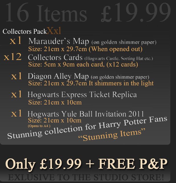   Pack Diagon Alley, Yule ball, Marauders Map, Train ticket etc  