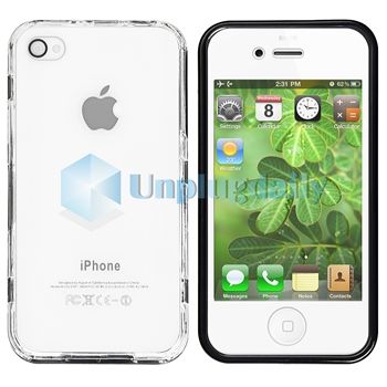 Clear Crystal +Smoke TPU Trim Diamond Case Cover For iPhone 4 4S 