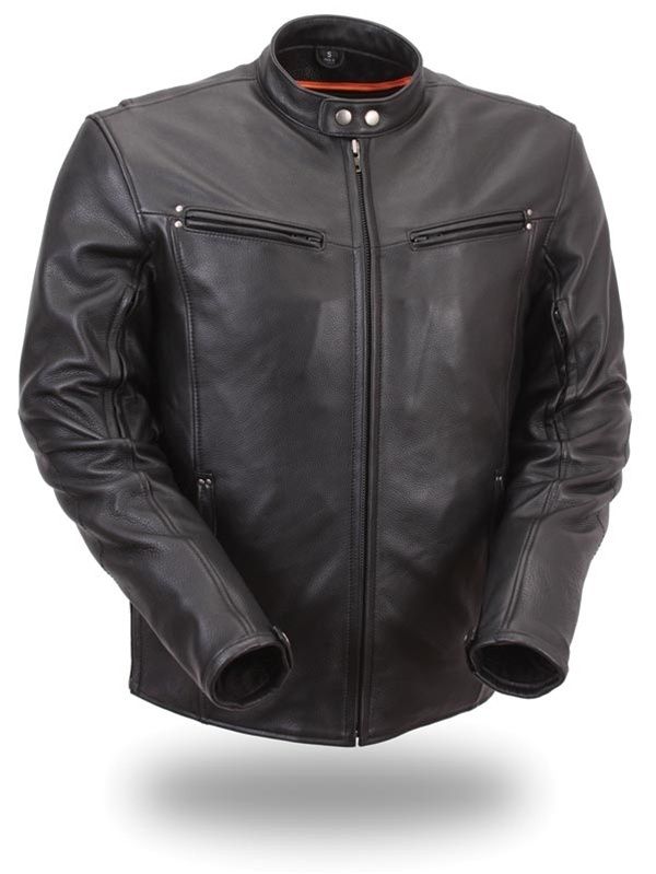 Mens JACKET Sleek Vented Scooter Black Leather Full Removable Liner 