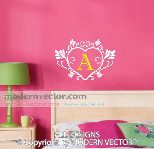 Personalized Monogram Vinyl Wall Decal HEART Flourish  