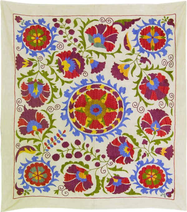 UZBEK HANDMADE SILK EMBROIDERED NURATA SUZANI  