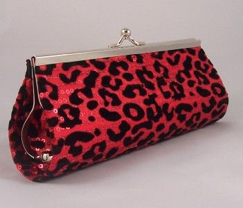 CHEETAH ANIMAL PRINT SATIN SEQUIN EVENING BAG PARTY CLUTCH PURSE w 